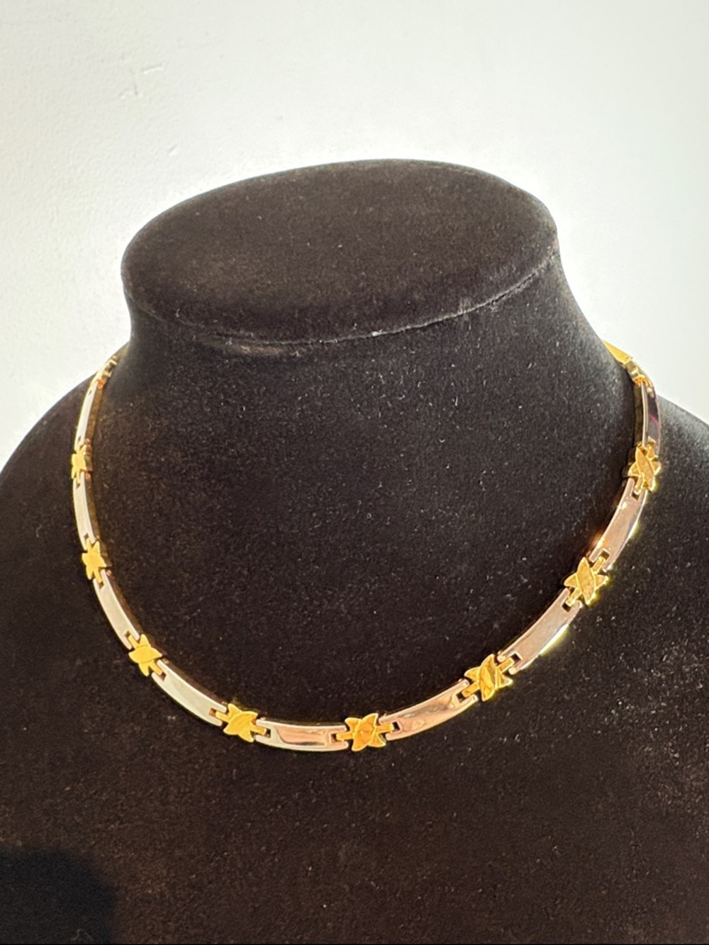 Vintage Two Tone Gold-tone & Silver-tone X Link Necklace 17” Statement Chain